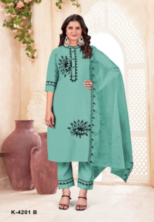 roman silk handwork embroidery kurti pant with dupatta