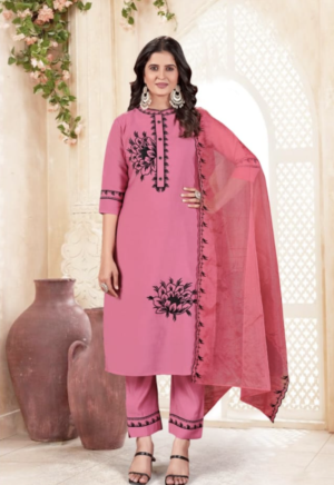 roman silk handwork embroidery kurti pant with dupatta