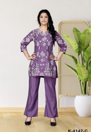 roman silk embroidery short kurti with pant